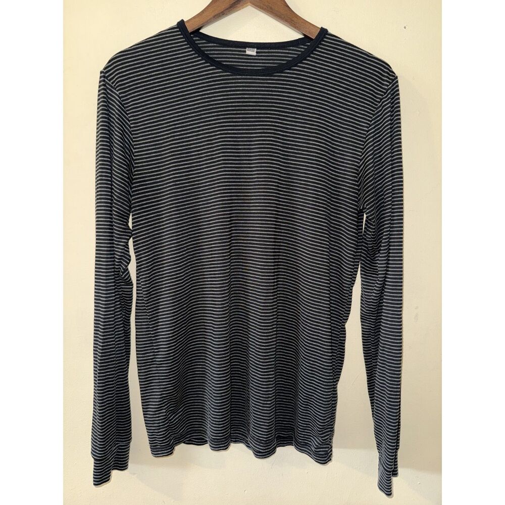 Uniqlo HEATTECH Men’s Medium Striped Long Sleeve Base Layer Crew Neck Shirt Top